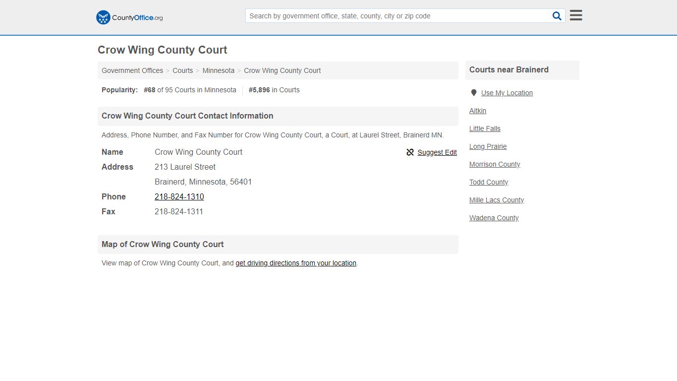 Crow Wing County Court - Brainerd, MN (Address, Phone, and Fax)